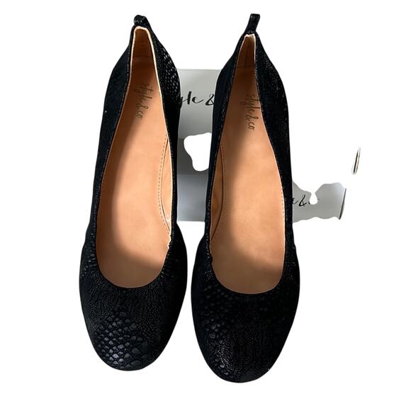 Style & Co 9M Black Faux Snakeskin Suede Ballet Flat Vinnieef Work Evening Date - Picture 1 of 8
